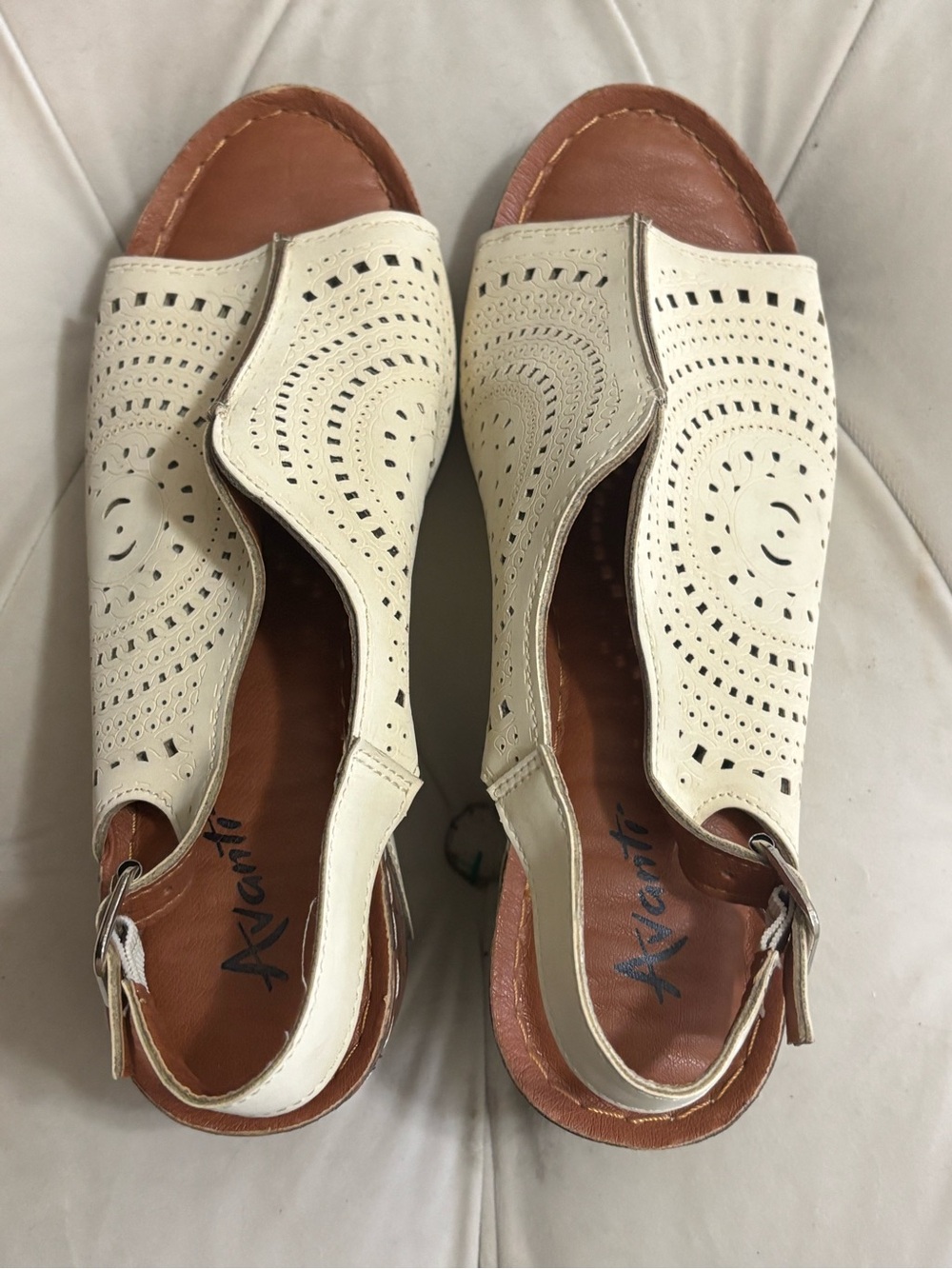 Avanti Cream Perforated Leather Slingback Clogs